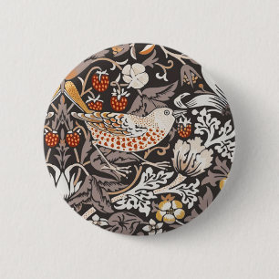William Morris Strawberry Thief Holzkohle-Ocker Button