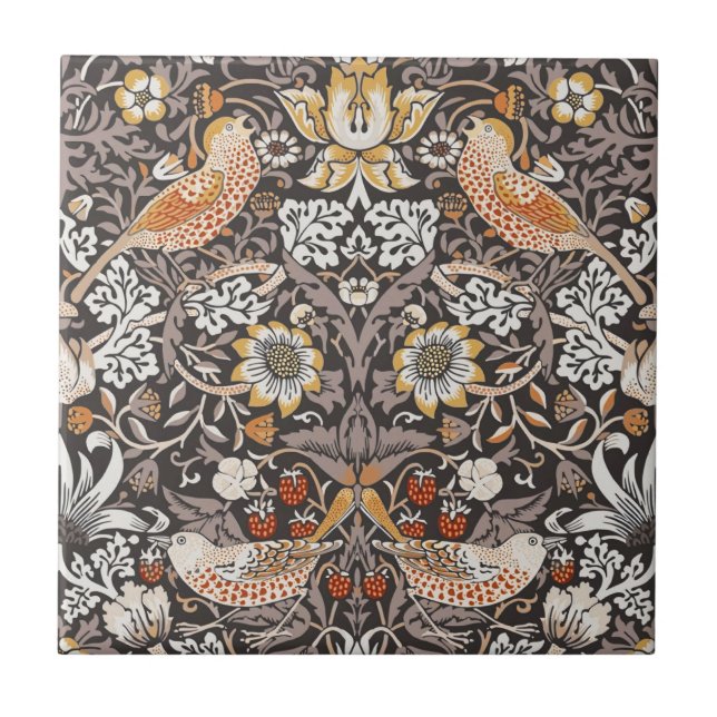 William Morris Strawberry Thief Holzkohle-Ocker Fliese (Vorderseite)