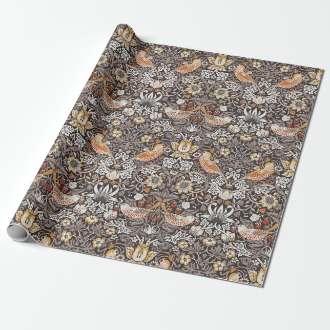 William Morris Strawberry Thief Holzkohle-Ocker Geschenkpapier (Ungerollt)