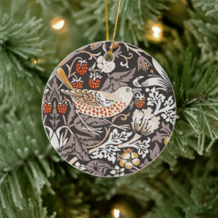 William Morris Strawberry Thief Holzkohle-Ocker Keramik Ornament