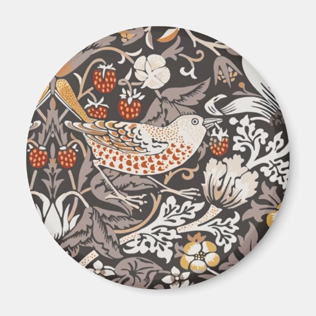 William Morris Strawberry Thief Holzkohle-Ocker Magnet (Vorne)