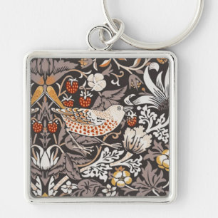 William Morris Strawberry Thief Holzkohle-Ocker Schlüsselanhänger
