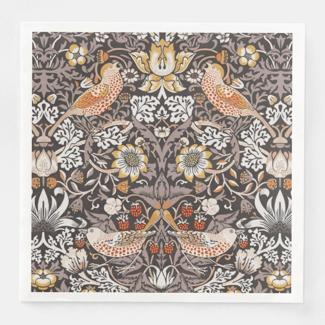 William Morris Strawberry Thief Holzkohle-Ocker Serviette (Vorderseite)