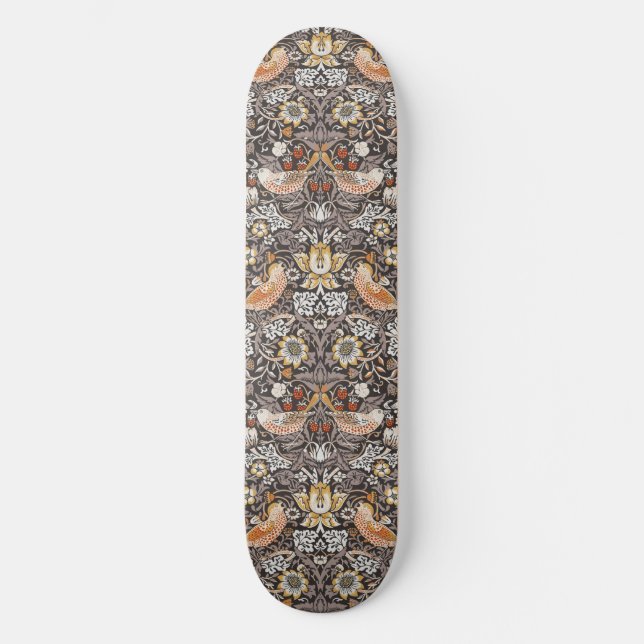 William Morris Strawberry Thief Holzkohle-Ocker Skateboard (Vorderseite)