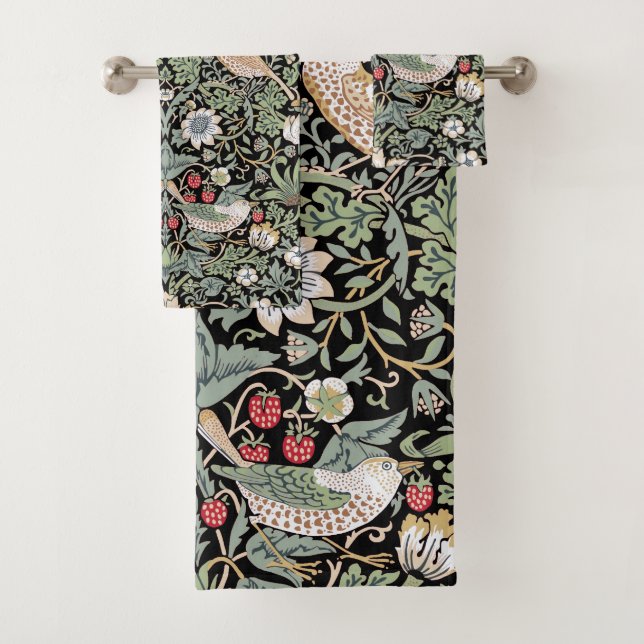 William Morris Strawberry Thief I Black Birds Badhandtuch Set (Insitu)