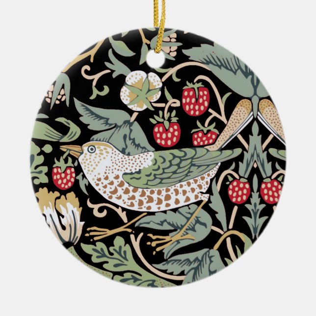 William Morris Strawberry Thief I Black Birds Keramik Ornament (Vorne)