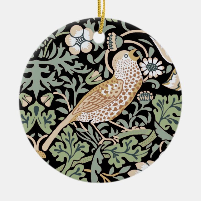 William Morris Strawberry Thief I Black Birds Keramik Ornament (Vorne)