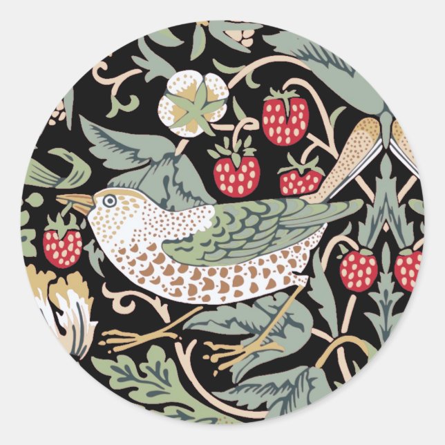 William Morris Strawberry Thief I Black Birds Runder Aufkleber (Vorderseite)