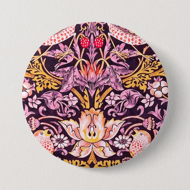 William Morris Strawberry Thief Lila Version Button (Vorderseite)