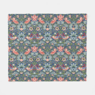 William Morris Strawberry Thief Navy Koralle Fleecedecke