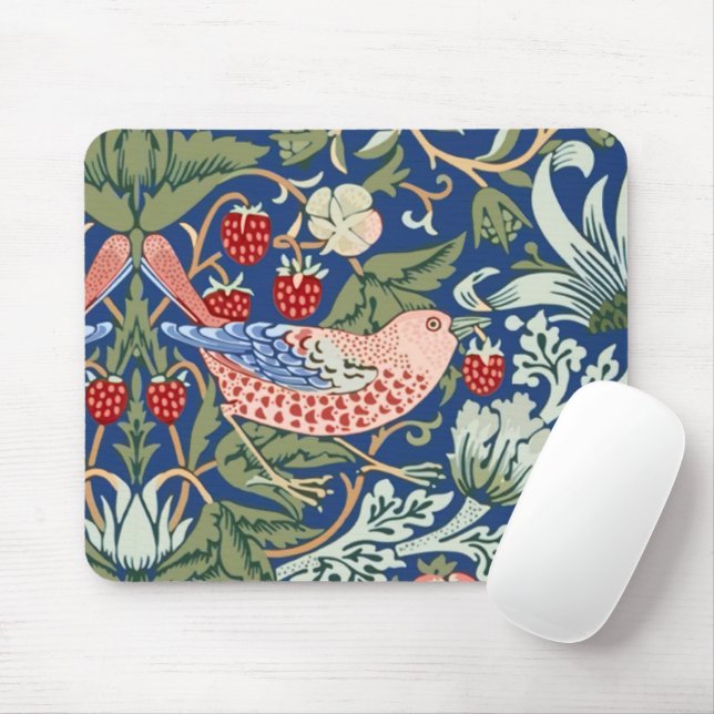 William Morris Strawberry Thief Navy Koralle Mousepad (Mit Mouse)