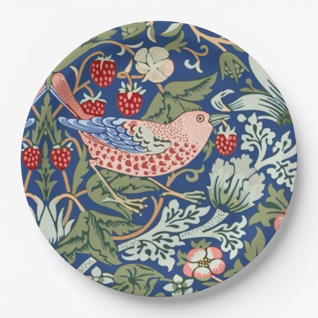 William Morris Strawberry Thief Navy Koralle Pappteller (Vorderseite)
