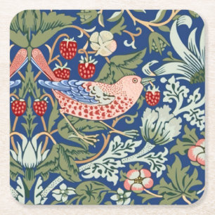 William Morris Strawberry Thief Navy Koralle Rechteckiger Pappuntersetzer