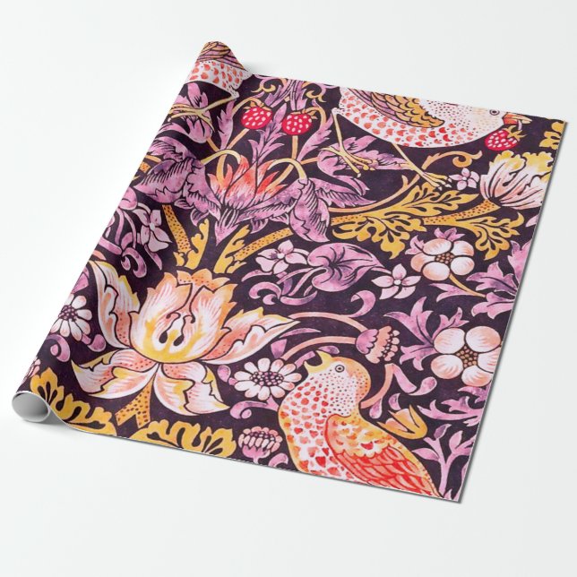 William Morris Strawberry Thief Purple Version Geschenkpapier (Ungerollt)