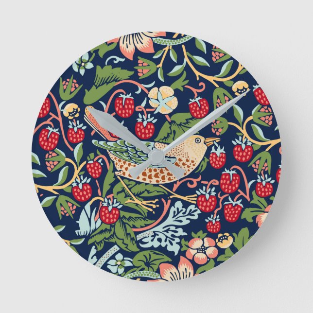 William Morris Strawberry Thief Runde Wanduhr (Vorderseite)