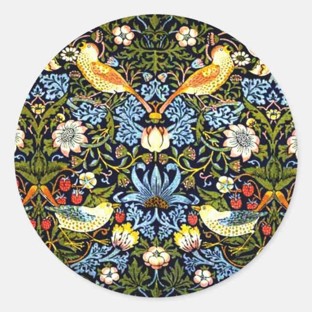 William Morris: Strawberry Thief Runder Aufkleber (Vorderseite)