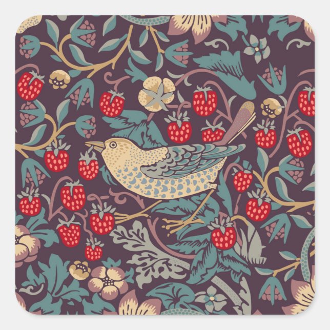 William Morris Strawberry Thief Square Sticker (Vorderseite)