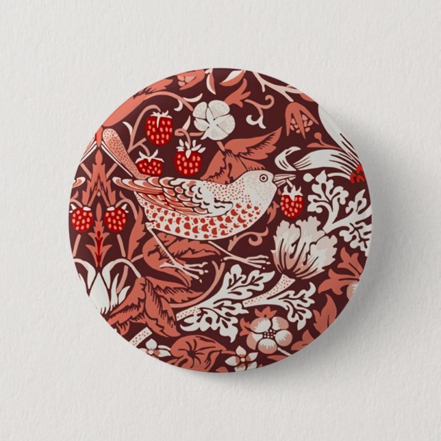 William Morris Strawberry Thief Terrakotta-Vogel Button (Vorderseite)