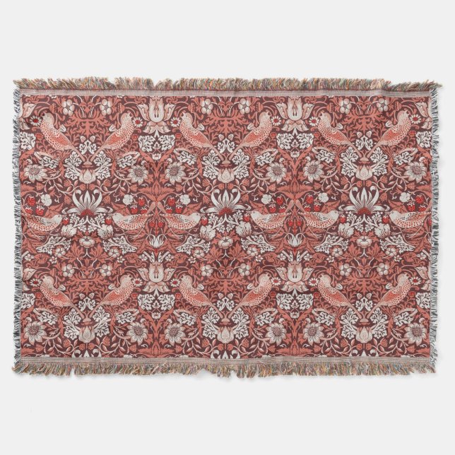 William Morris Strawberry Thief Terrakotta-Vogel Decke (Vorderseite)