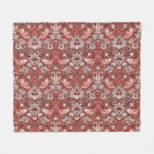 William Morris Strawberry Thief Terrakotta-Vogel Fleecedecke