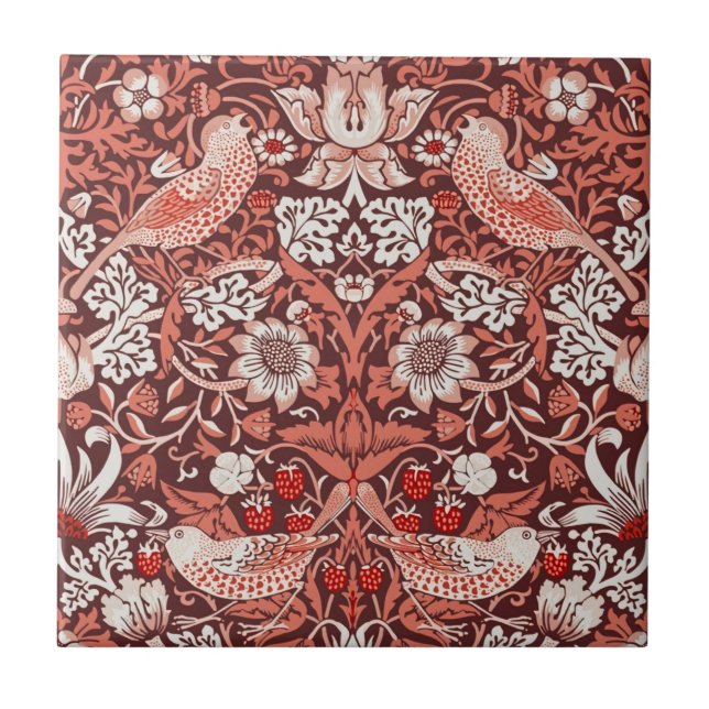 William Morris Strawberry Thief Terrakotta-Vogel Fliese (Vorderseite)