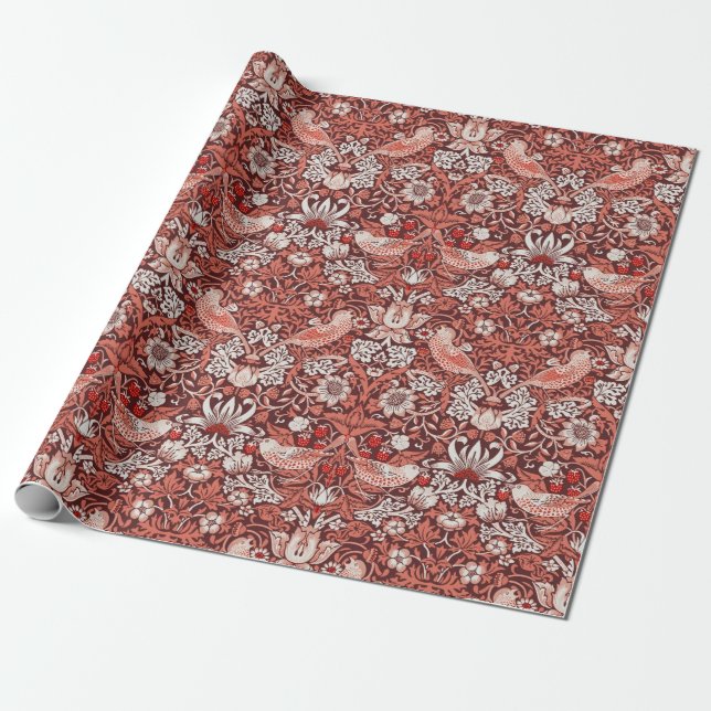 William Morris Strawberry Thief Terrakotta-Vogel Geschenkpapier (Ungerollt)