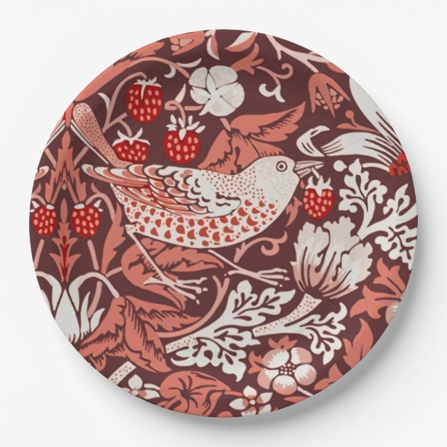 William Morris Strawberry Thief Terrakotta-Vogel Pappteller (Vorderseite)