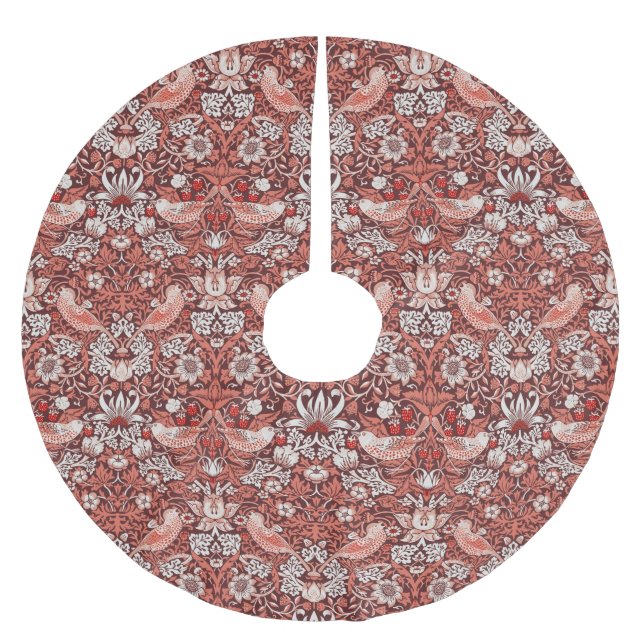 William Morris Strawberry Thief Terrakotta-Vogel Polyester Weihnachtsbaumdecke (Vorderseite)