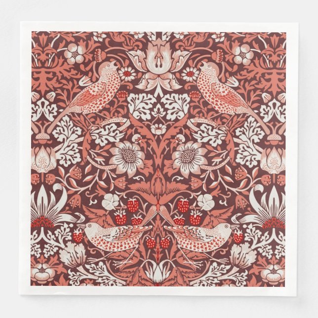 William Morris Strawberry Thief Terrakotta-Vogel Serviette (Vorderseite)