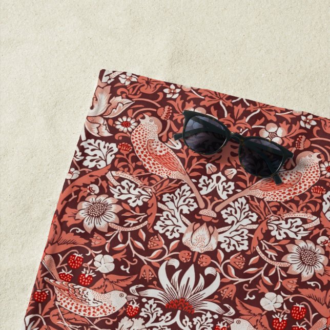 William Morris Strawberry Thief Terrakotta-Vogel Strandtuch (Beispiel)