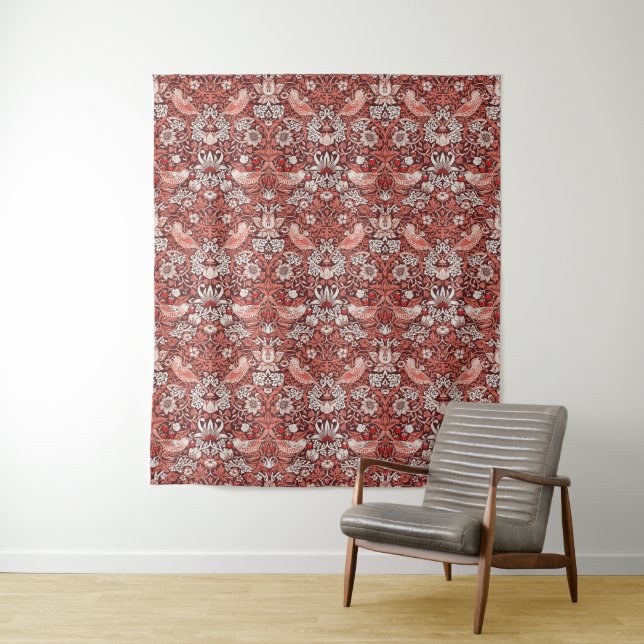 William Morris Strawberry Thief Terrakotta-Vogel Wandteppich (Beispiel)