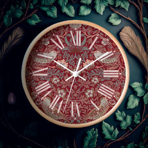 William Morris Strawberry Thief Viktorianisch Rot Uhr