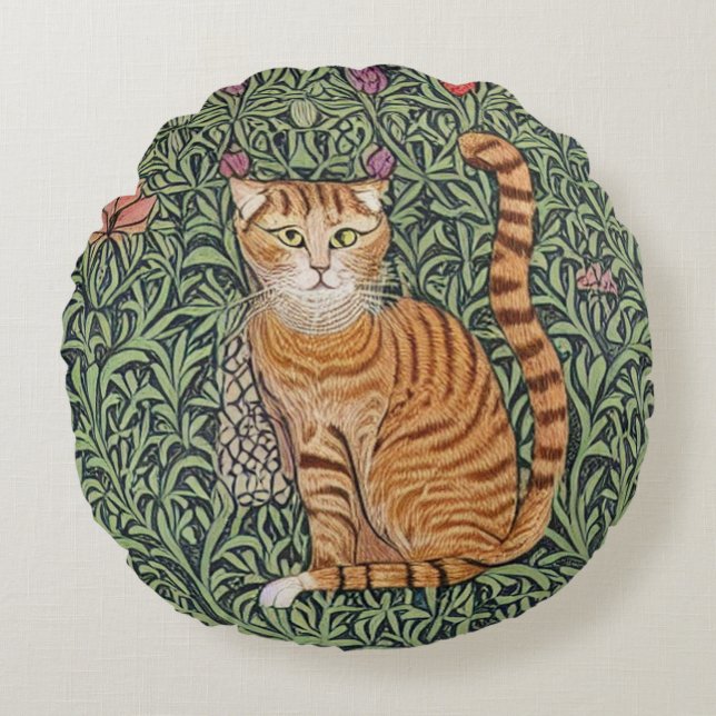 William Morris Style Cat Rundes Kissen (Vorderseite)