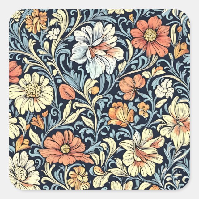 William Morris style floral acanthus pattern Quadratischer Aufkleber (Vorderseite)