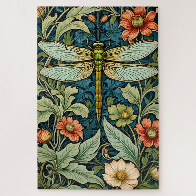 William Morris Style Flower Pattern Dragonfly Puzz Puzzle (Vertikal)