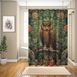 William Morris Style, Owl auf einer Zweigniederlas Duschvorhang