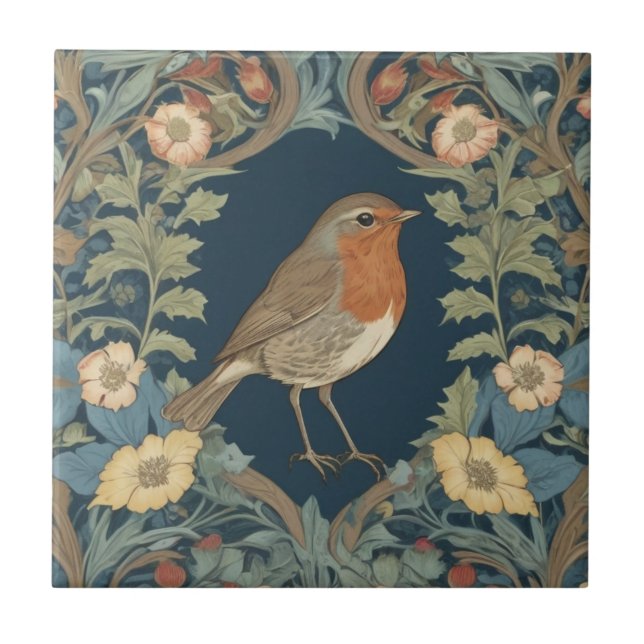 William Morris Style R Robin RedBrustvogel Fliese (Vorderseite)