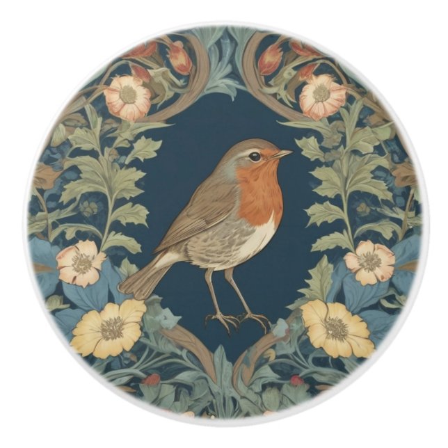 William Morris Style R Robin RedBrustvogel Keramikknauf (Vorderseite)