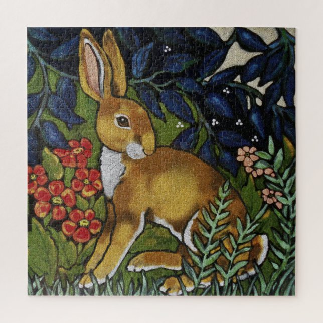 William Morris Style Rabbit Hare Woodland Animal Puzzle (Vertikal)