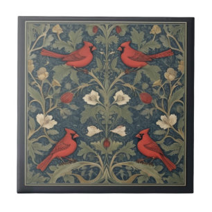William Morris Style Red Kardinal Birds Fliese