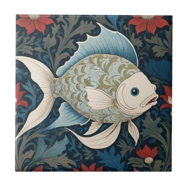 William Morris Style Right Fish Nausea Fliese (Vorderseite)