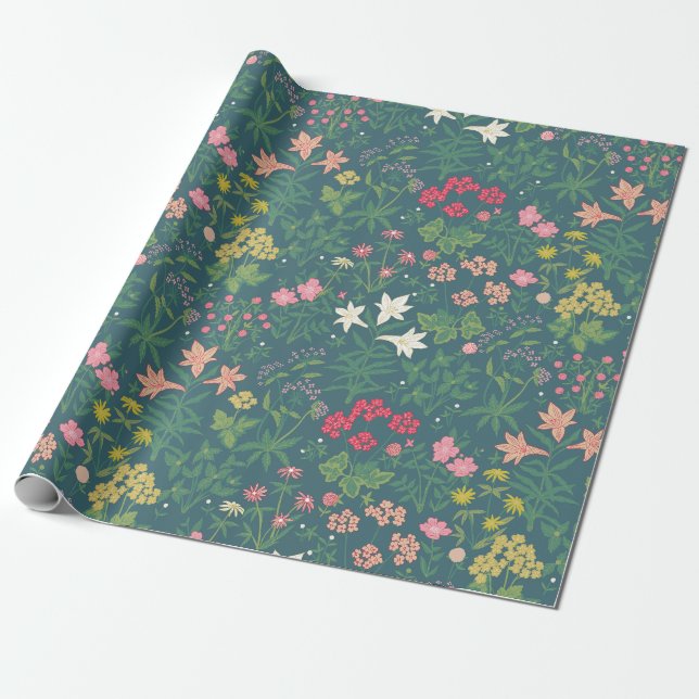 William Morris Style Spring Garden Blumenmuster Geschenkpapier (Ungerollt)