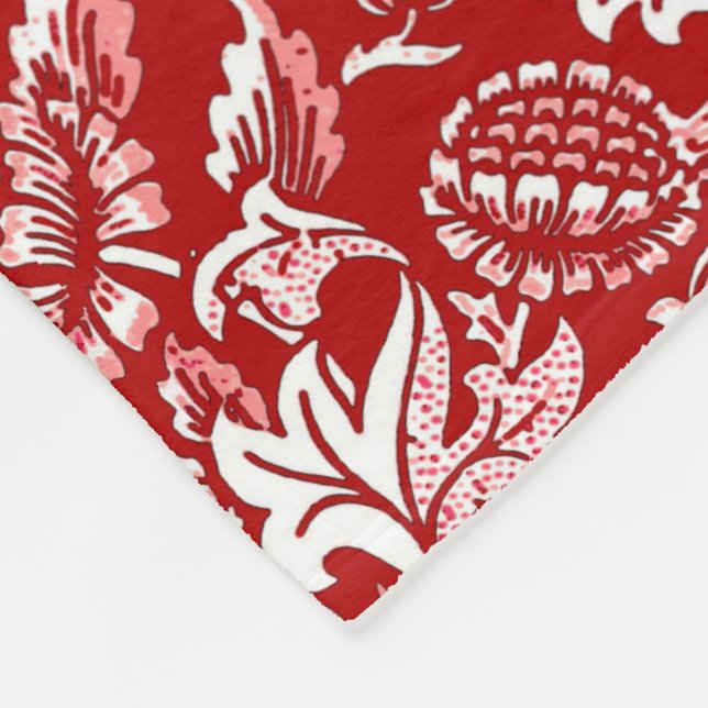 William Morris Sunblumen, Deep Red and White Fleecedecke (Ecke)
