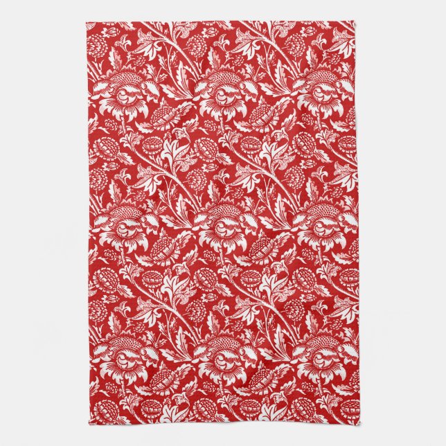 William Morris Sunblumen, Deep Red and White Geschirrtuch (Vertikal)