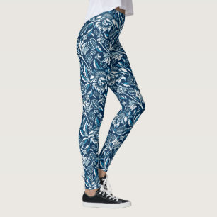William Morris Sunblumen, Navy Blue und White Leggings