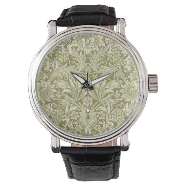 William Morris Sunflower Green Blume Armbanduhr (Vorderseite)