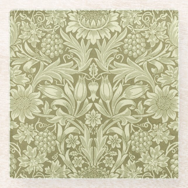 William Morris Sunflower Green Blume Glasuntersetzer (Vorderseite)