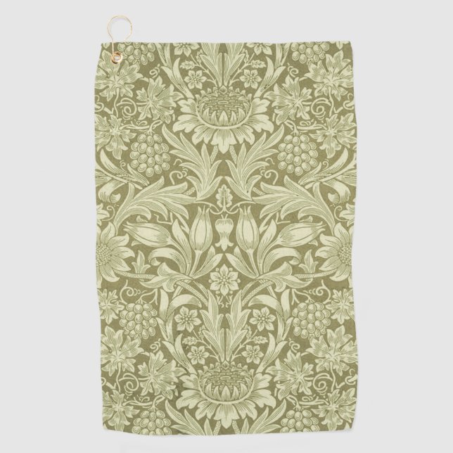William Morris Sunflower Green Blume Golfhandtuch (Vorderseite)