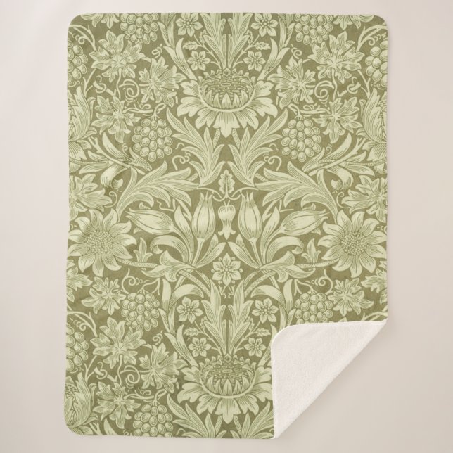 William Morris Sunflower Green Blume Sherpadecke (Vorderseite)
