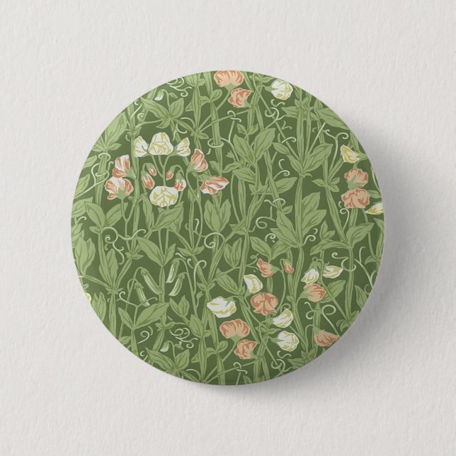 William Morris Süßerbsen-Muster Vintage Botanik Button (Vorderseite)